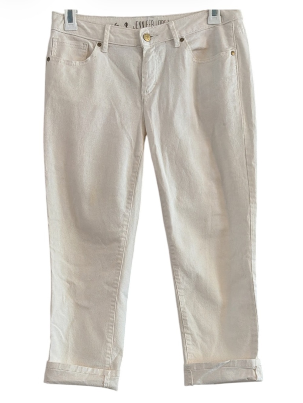 Jennifer Lopez Cream Cropped Straight Jeans